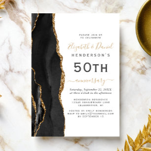 Black Agate Black Gold 50th Anniversary Invitation