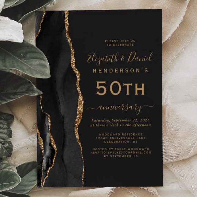 Black Agate Black Gold 50th Anniversary Invitation (Creator Uploaded)