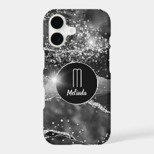 Black Agate Diamond Glitter Monogram iPhone 17 Case