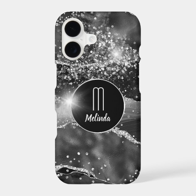 Black Agate Diamond Glitter Monogram Case-Mate iPhone Case (Back)