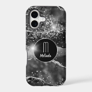 Black Agate Diamond Glitter Monogram  iPhone 17 Case