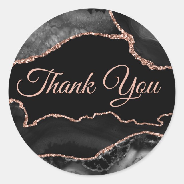 Black agate elegant thank you classic round sticker (Front)