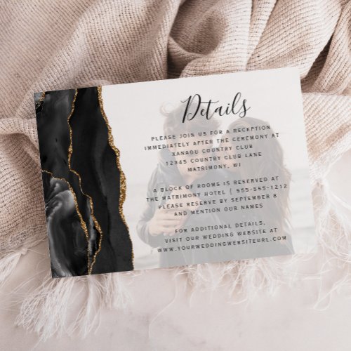 Black Agate Faded Photo Overlay Wedding Details Enclosure Card
