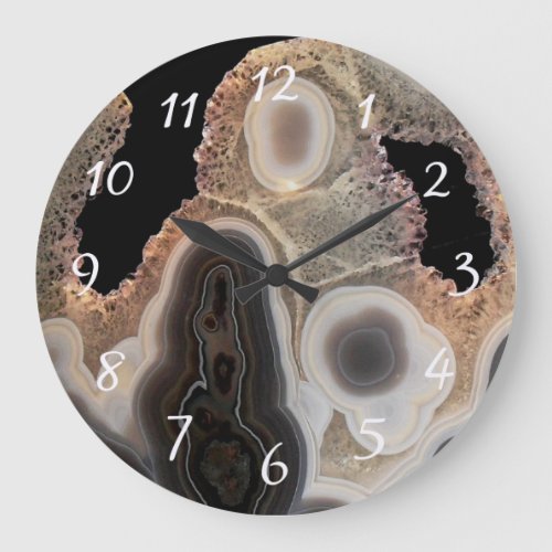 Black Agate Faux Marble Stone Gem Clock