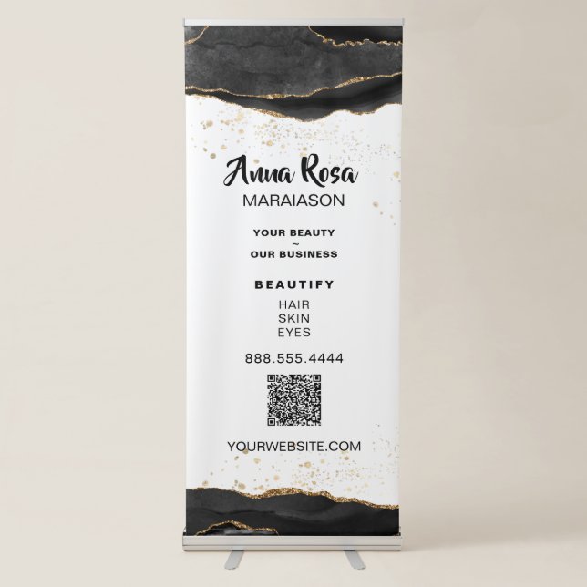 *~* Black Agate Glitter Spa QR Beauty Girly Chic  Retractable Banner (Front)