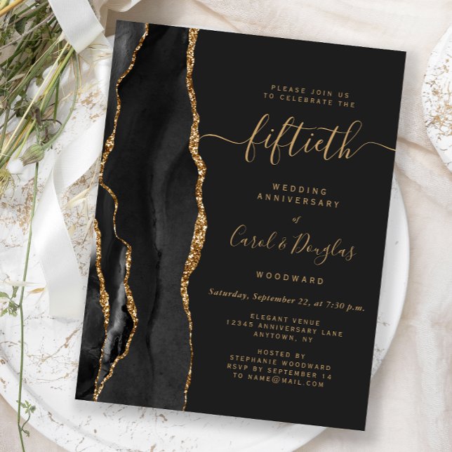 Black Agate Gold 50th Anniversary Party Postcard (Creator Uploaded)