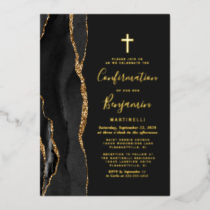 Black Agate Gold Confirmation  Foil Invitation