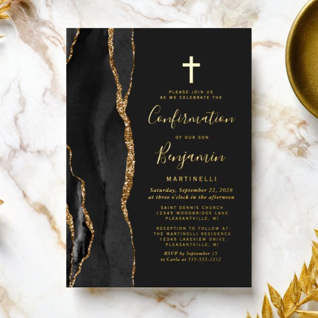Black Agate Gold Confirmation  Foil Invitation (Creator Uploaded)