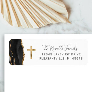 Black Agate Gold Cross Return Address Label