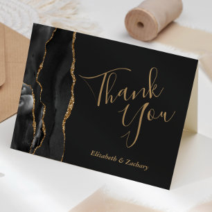 Black Agate Gold Dark Wedding Thank You Card