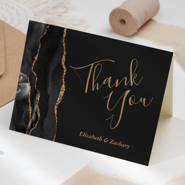 Black Agate Gold Dark Wedding Thank You Card (Creator Uploaded)