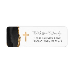 Black Agate Gold First Communion Return Address Label