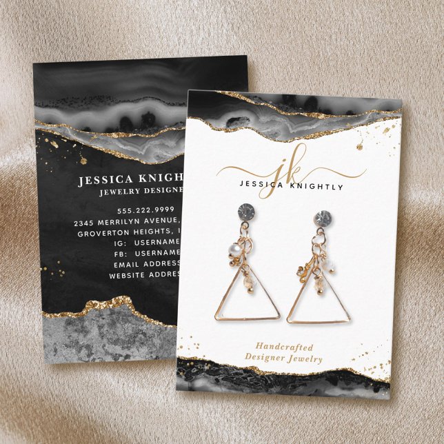 Black Agate Gold Glitter Jewelry Display Business Card (Creator Uploaded)