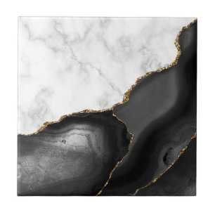 Black Agate Gold Glitter White Marble Ceramic Tile