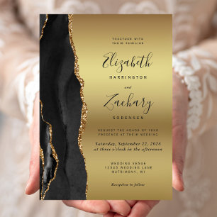 Black Agate Gold Ombre Wedding Invitation