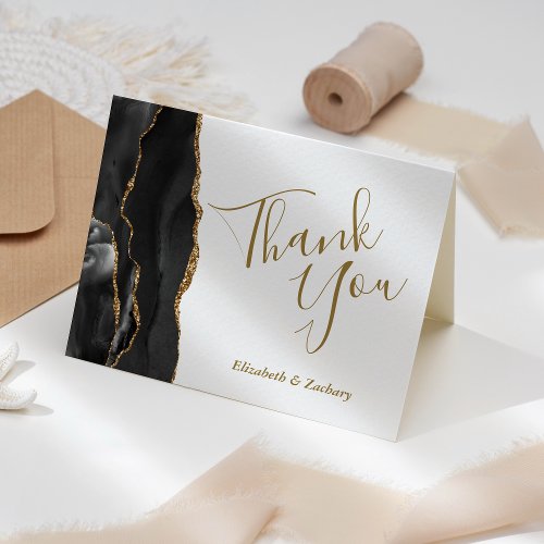 Black Agate Gold Wedding Thank You Card