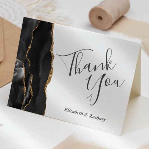 Black Agate Gold Wedding Thank You Card