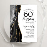 Black Agate Gold White 60th Birthday Invitation<br><div class="desc">Black,  white and gold agate 60th birthday party invitation. Elegant modern design featuring watercolor agate marble geode background,  faux glitter gold and typography script font. Trendy invite card perfect for a stylish women's bday celebration. Printed Zazzle invitations or instant download digital printable template.</div>