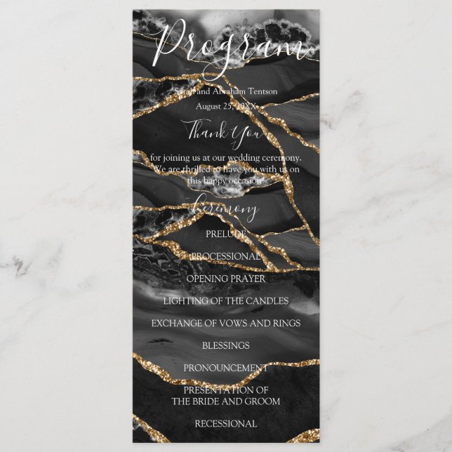 Black Agate Minimalist Luxury Wedding Programs (Front)