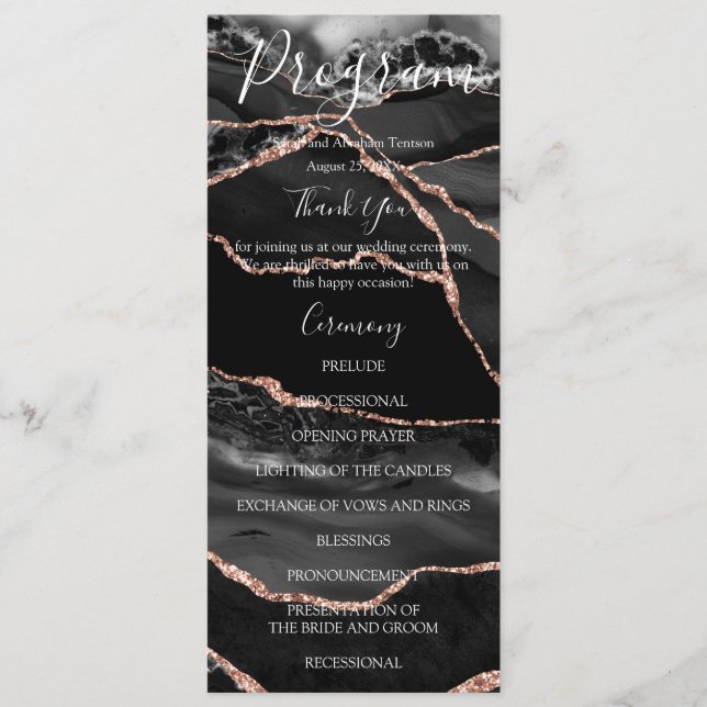 Black Agate Minimalist Luxury Wedding Programs (Front)
