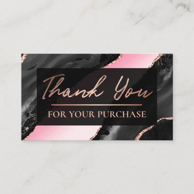 Black Agate Pink Thank You For Your Purchase Business Card (Front)