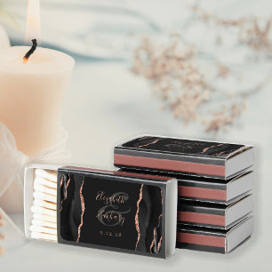 Black Agate Rose Gold Glitter Dark Wedding Matchboxes