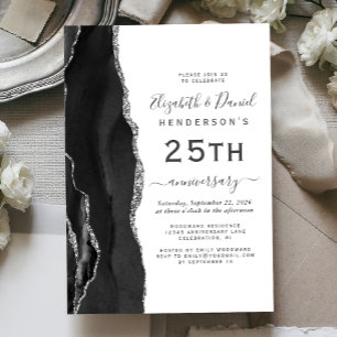 Black Agate Silver 25th Anniversary Invitation