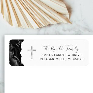 Black Agate Silver Cross Return Address Label