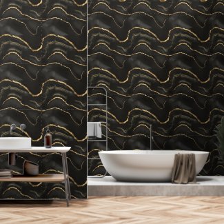 Black Agate Stone with Gold Veining Peel and Stick Wallpaper