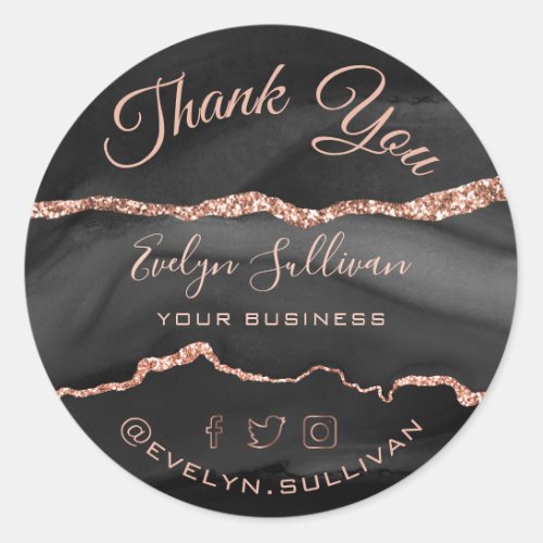 Black Agate Thank you Classic Round Sticker