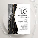 Black Agate White Gold 40th Birthday Invitation<br><div class="desc">Black,  white and gold agate 40th birthday party invitation. Elegant modern design featuring watercolor agate marble geode background,  faux glitter gold and typography script font. Trendy invite card perfect for a stylish women's bday celebration. Printed Zazzle invitations or instant download digital printable template.</div>