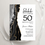 Black Agate White Gold Surprise 50th Birthday Invitation<br><div class="desc">Black,  white and gold agate surprise 50th birthday party invitation. Elegant modern design featuring watercolor agate marble geode background,  faux glitter gold and typography script font. Trendy invite card perfect for a stylish women's bday celebration. Printed Zazzle invitations or instant download digital printable template.</div>