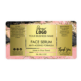 Black Agate With Gold Glitter Face Serum Label