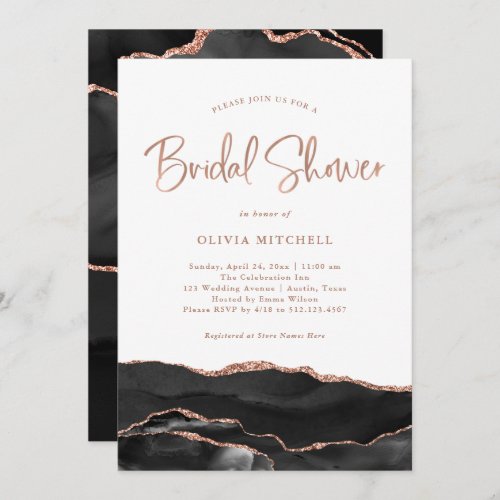 Black Agate with Rose Gold  Bridal Shower Invitation