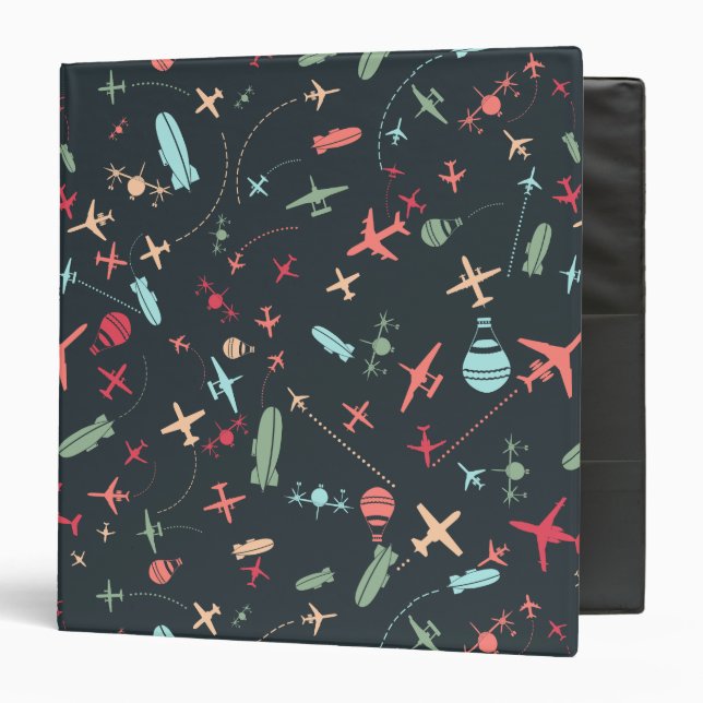 Black Airplane and Aviation Pattern 3 Ring Binder (Front/Inside)