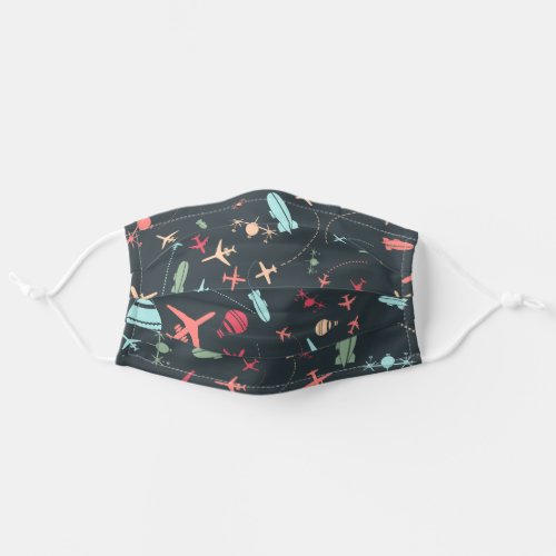 Black Airplane and Aviation Pattern Adult Cloth Face Mask