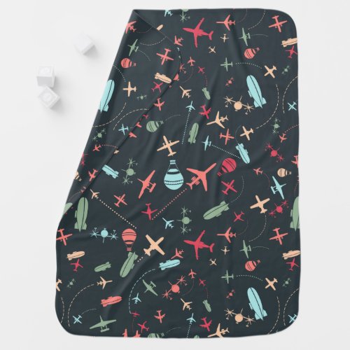 Black Airplane and Aviation Pattern Baby Blanket