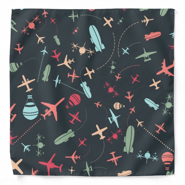 Black Airplane and Aviation Pattern Bandana (Front)