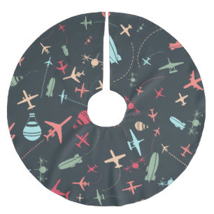 Black Airplane and Aviation Pattern Brushed Polyester Tree Skirt