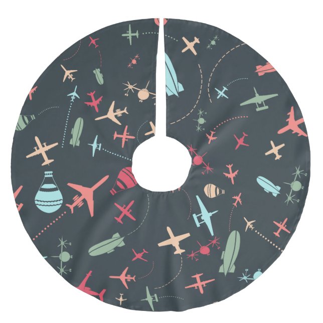 Black Airplane and Aviation Pattern Brushed Polyester Tree Skirt (Front)