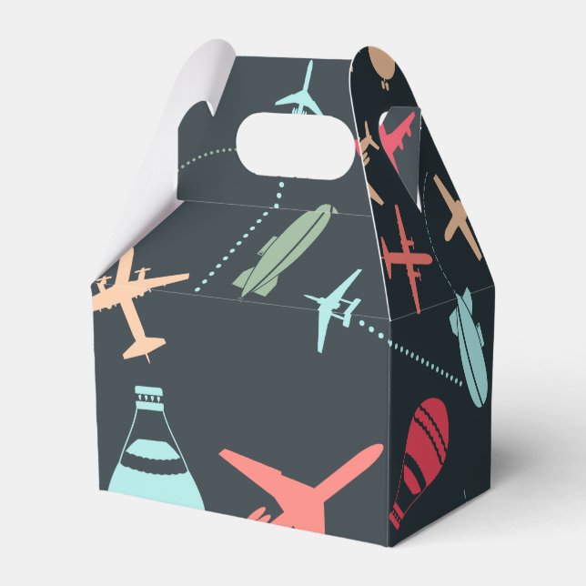 Black Airplane and Aviation Pattern Favor Boxes (Back Side)