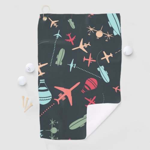 Black Airplane and Aviation Pattern Golf Towel