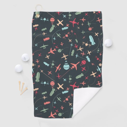 Black Airplane and Aviation Pattern Golf Towel