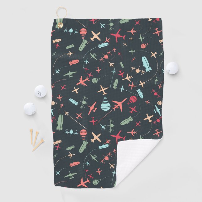 Black Airplane and Aviation Pattern Golf Towel (InSitu)