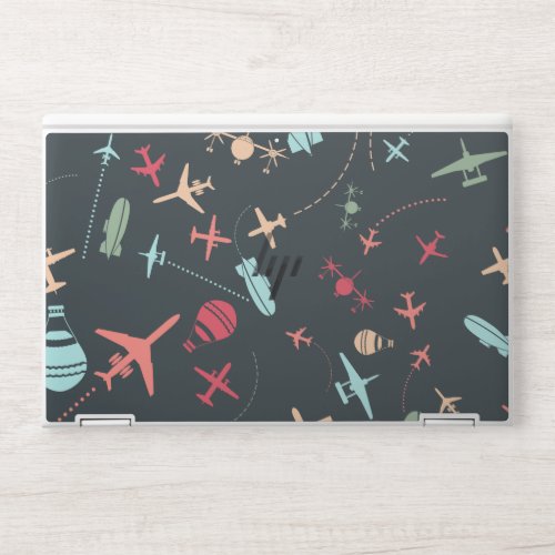 Black Airplane and Aviation Pattern HP Laptop Skin