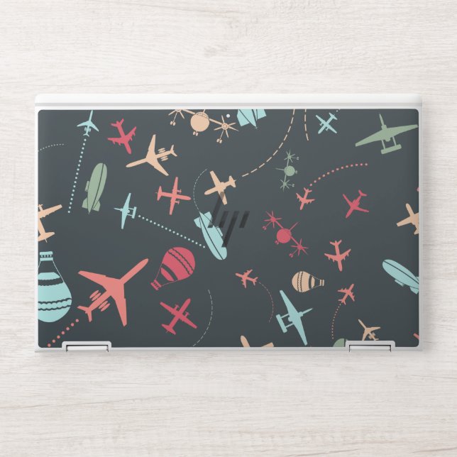 Black Airplane and Aviation Pattern HP Laptop Skin (Front)