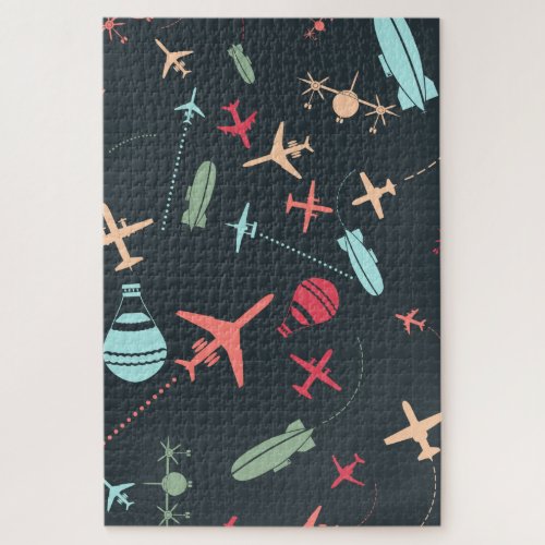 Black Airplane and Aviation Pattern Jigsaw Puzzle