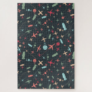 Black Airplane and Aviation Pattern Jigsaw Puzzle