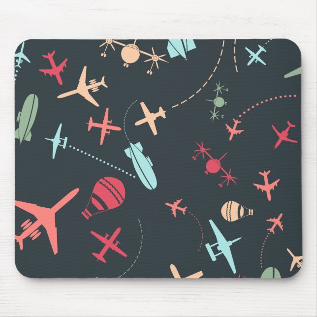 Black Airplane and Aviation Pattern Mouse Pad (Front)