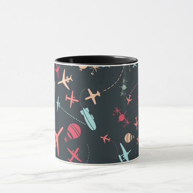 Black Airplane and Aviation Pattern Mug (Center)
